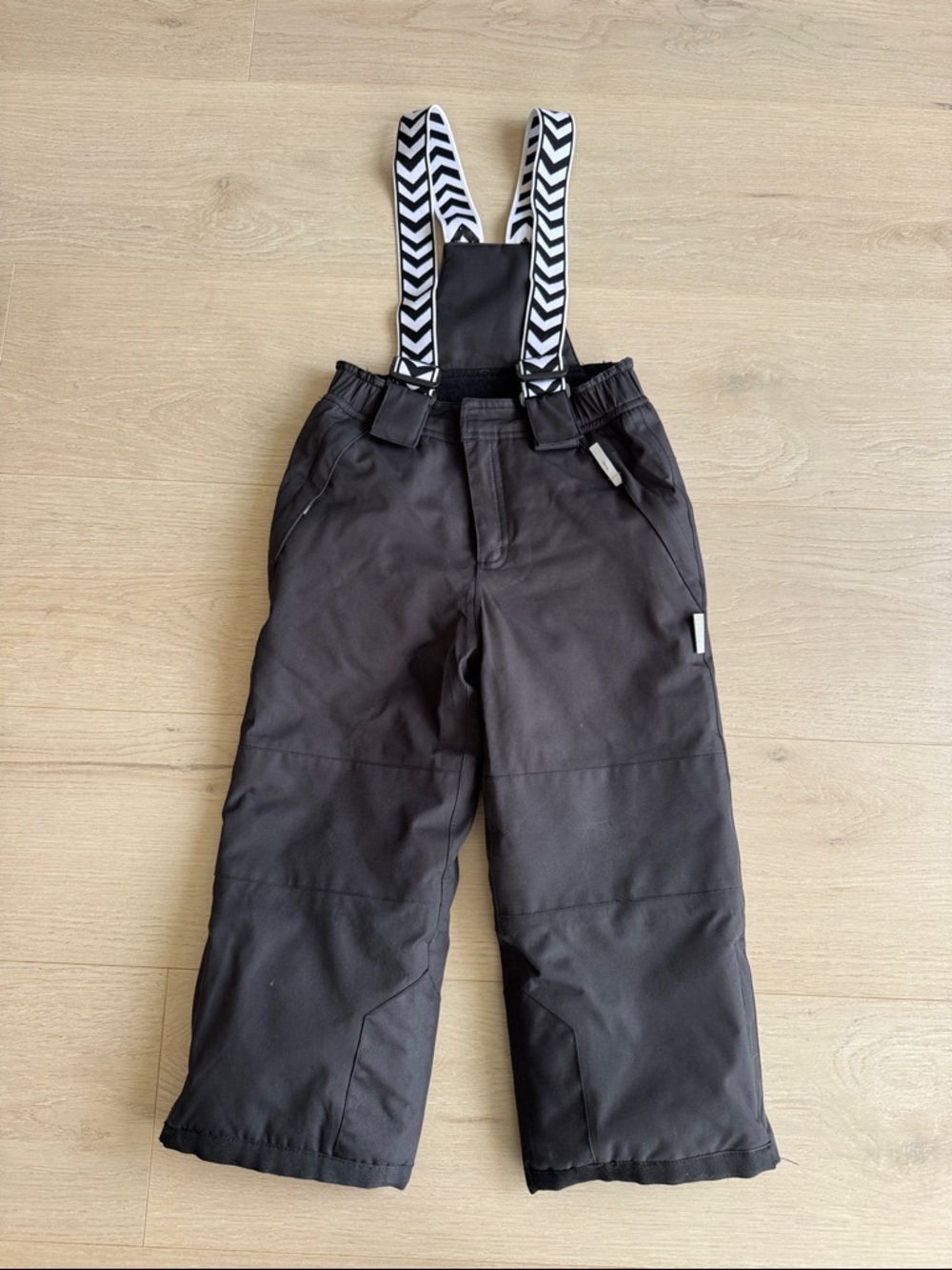 Kids Black Snow Pants with Adjustable Chevron Suspenders